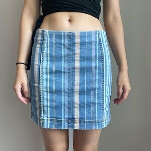 Blue and white denim mini skirt with a zipper on the back